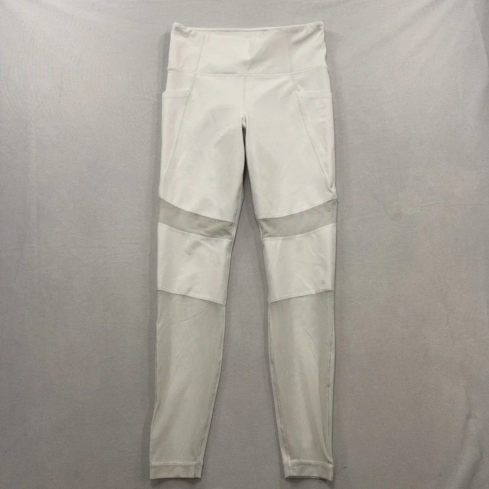 Athleta Leggings Salutation Stash Pocket Mesh Panel White Women S 281528